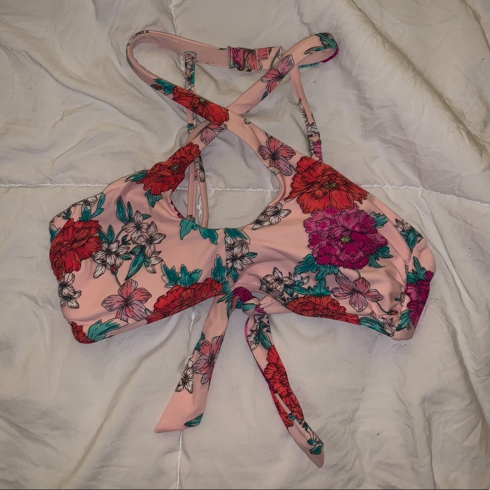 Pink floral bathing suit top